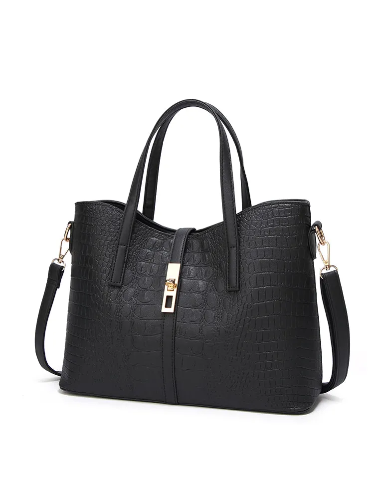 Women's Crocodile Shoulder Bags Tote Satchel Hobo 3pcs Purse Set