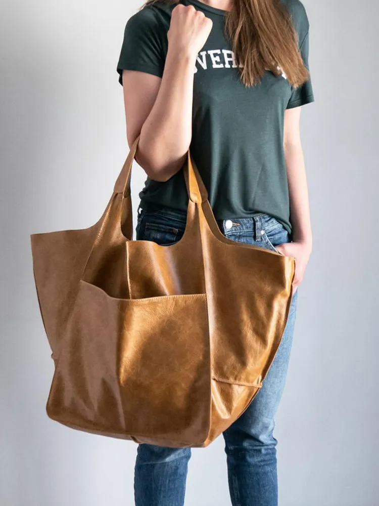 Women's Waterproof Large Capacity PU Leather Tote Shoulder Bags