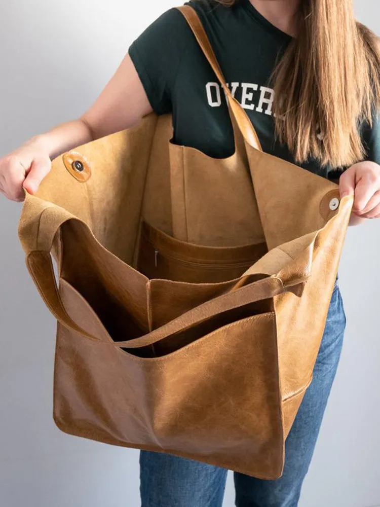 Women's Waterproof Large Capacity PU Leather Tote Shoulder Bags