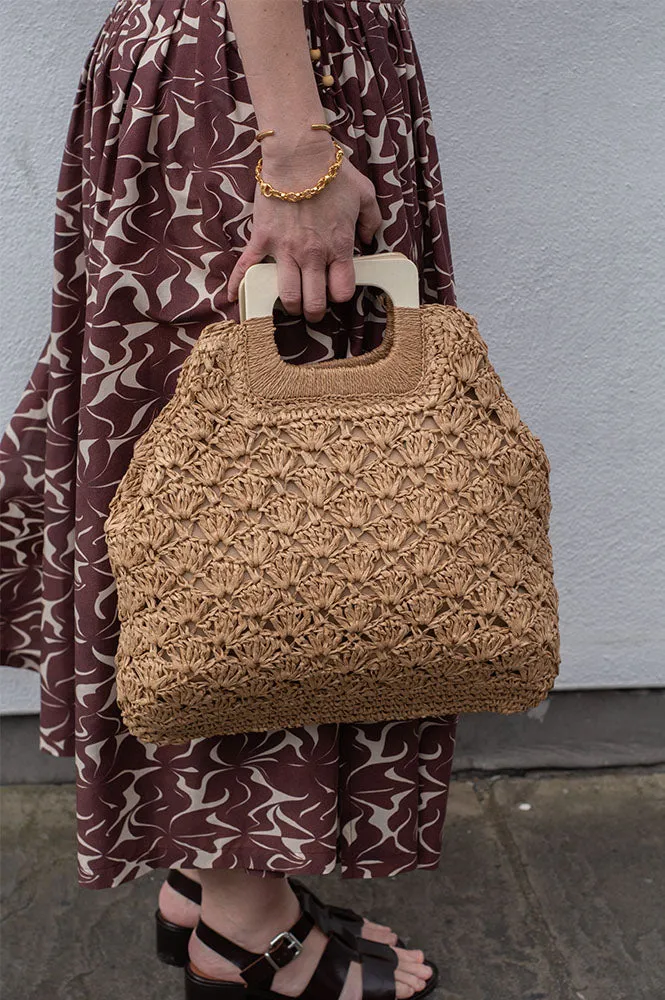 Wooden Handle Paper Woven Bag