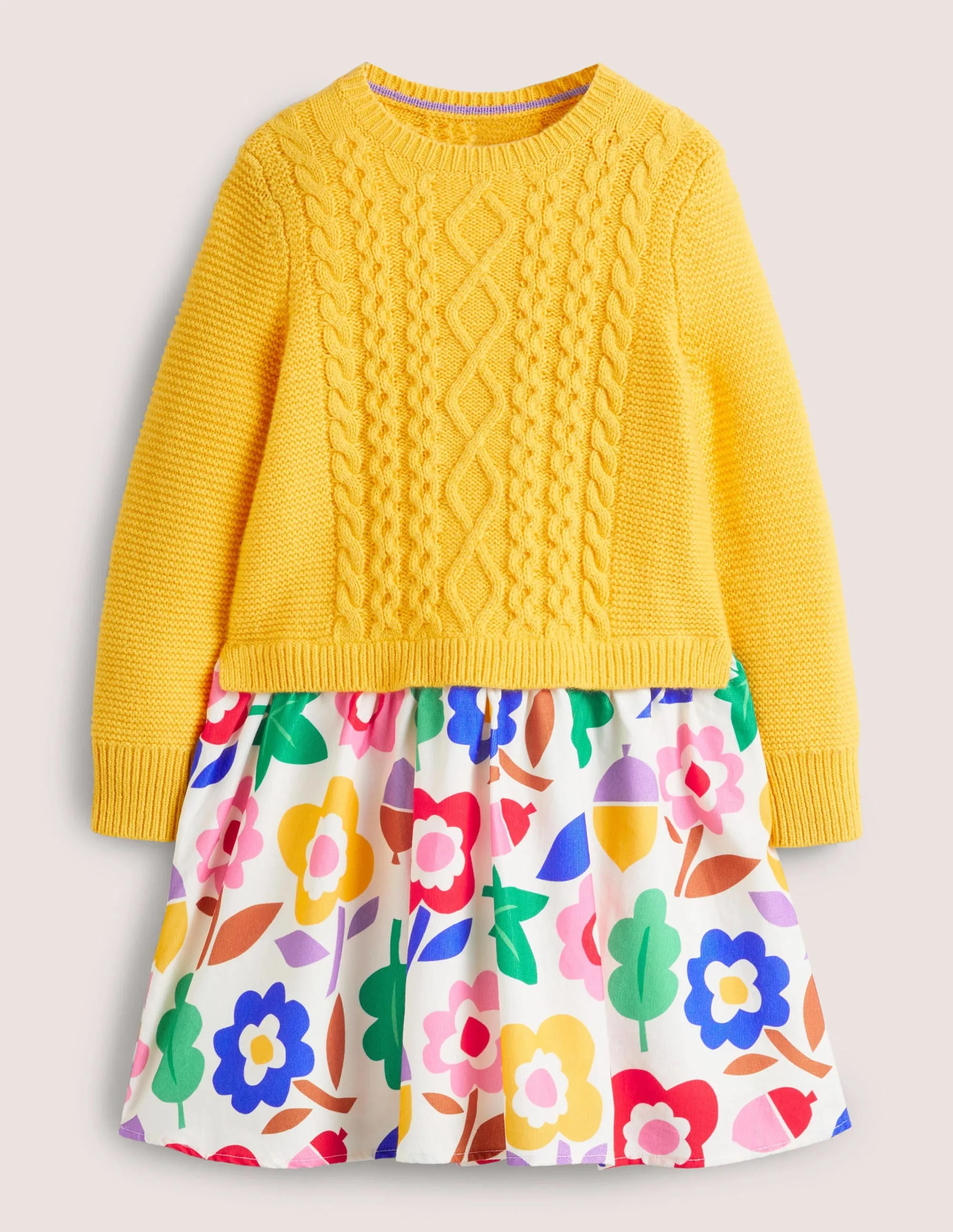 Woven & Knit Mix Dress-Ochre Acorn Floral